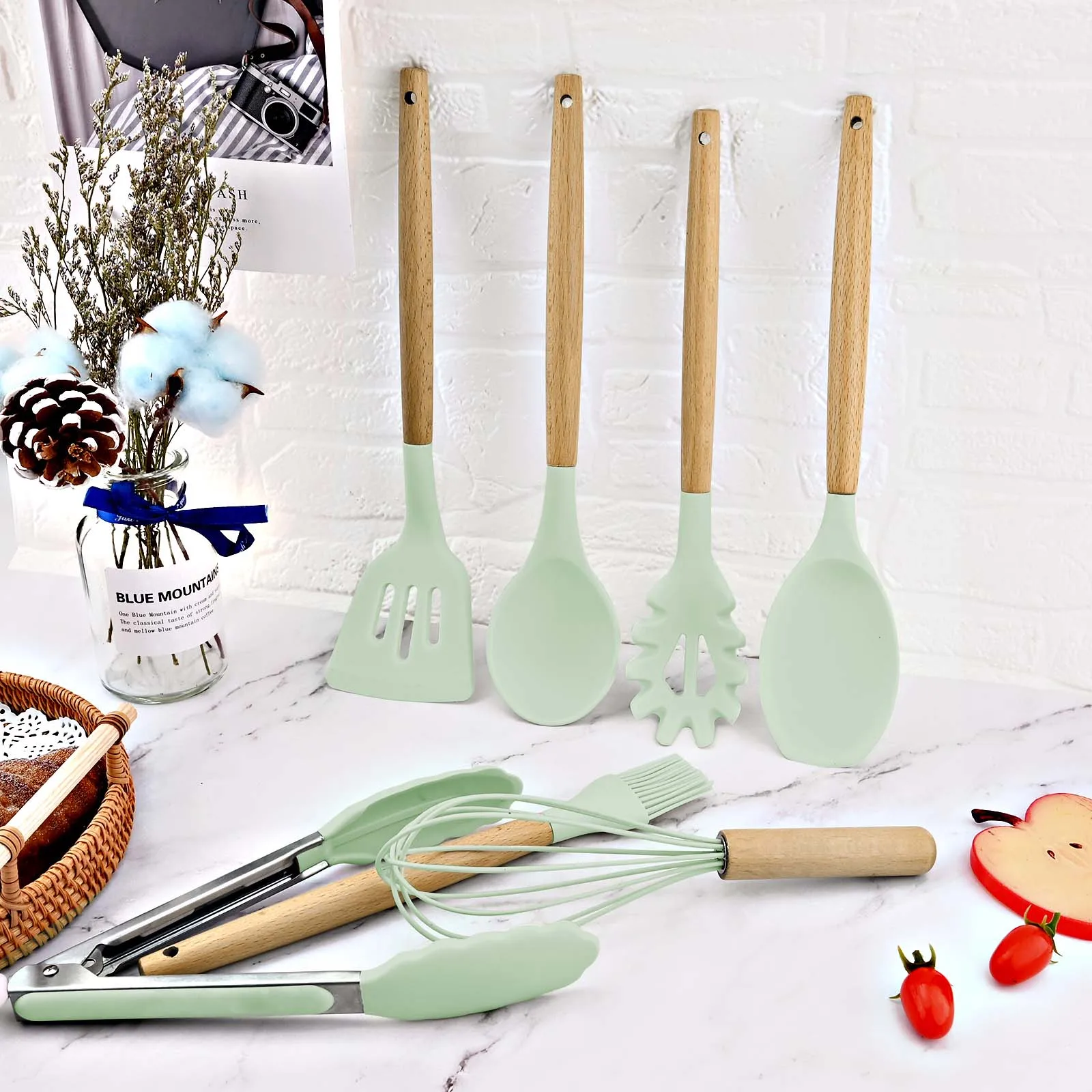 For 12-piece Set Wooden Handle - Kitchen Baking Pan Storage reseña y precio