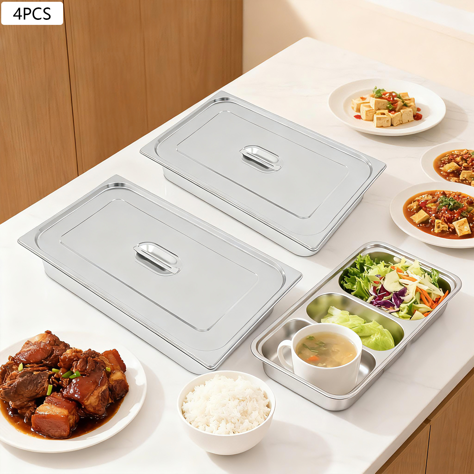 4Pcs Stainless Steel Steam Tab - Kitchen Baking Pan Storage reseña y precio