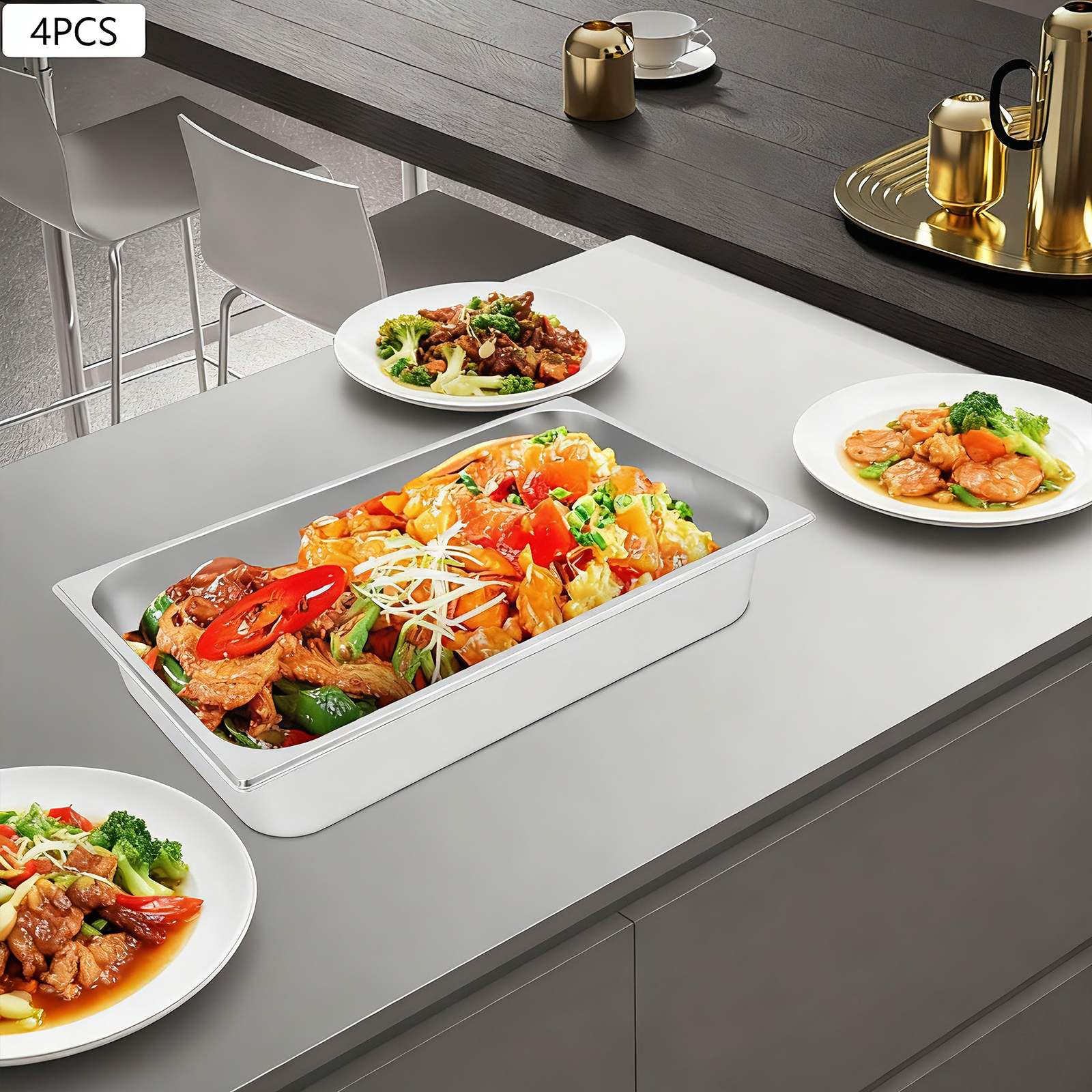4Pcs Stainless Steel Steam Tab - Kitchen Baking Pan Storage reseña y precio