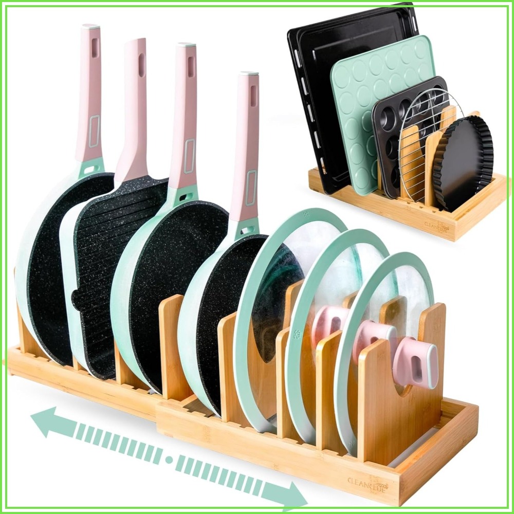 Expandable Bamboo Pots and Pan - Kitchen Baking Pan Storage reseña y precio