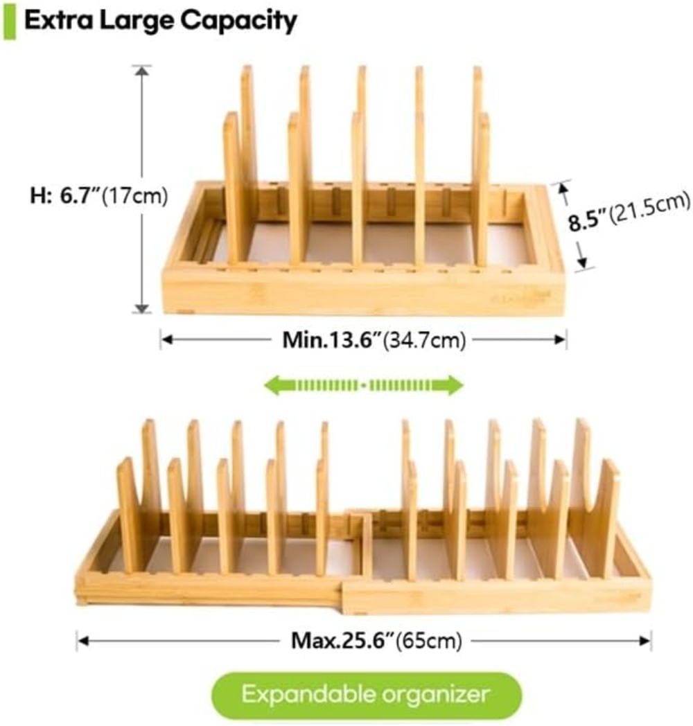 Expandable Bamboo Pots and Pan - Kitchen Baking Pan Storage reseña y precio