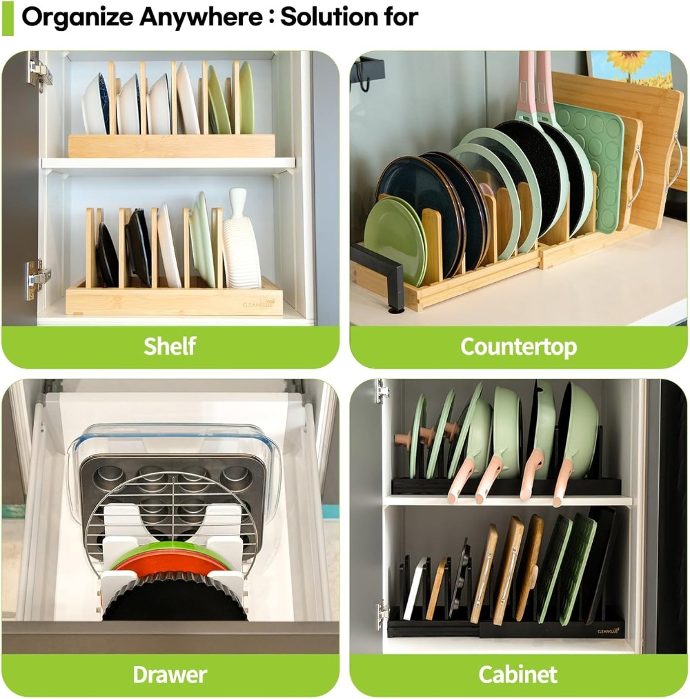 Expandable Bamboo Pots and Pan - Kitchen Baking Pan Storage reseña y precio