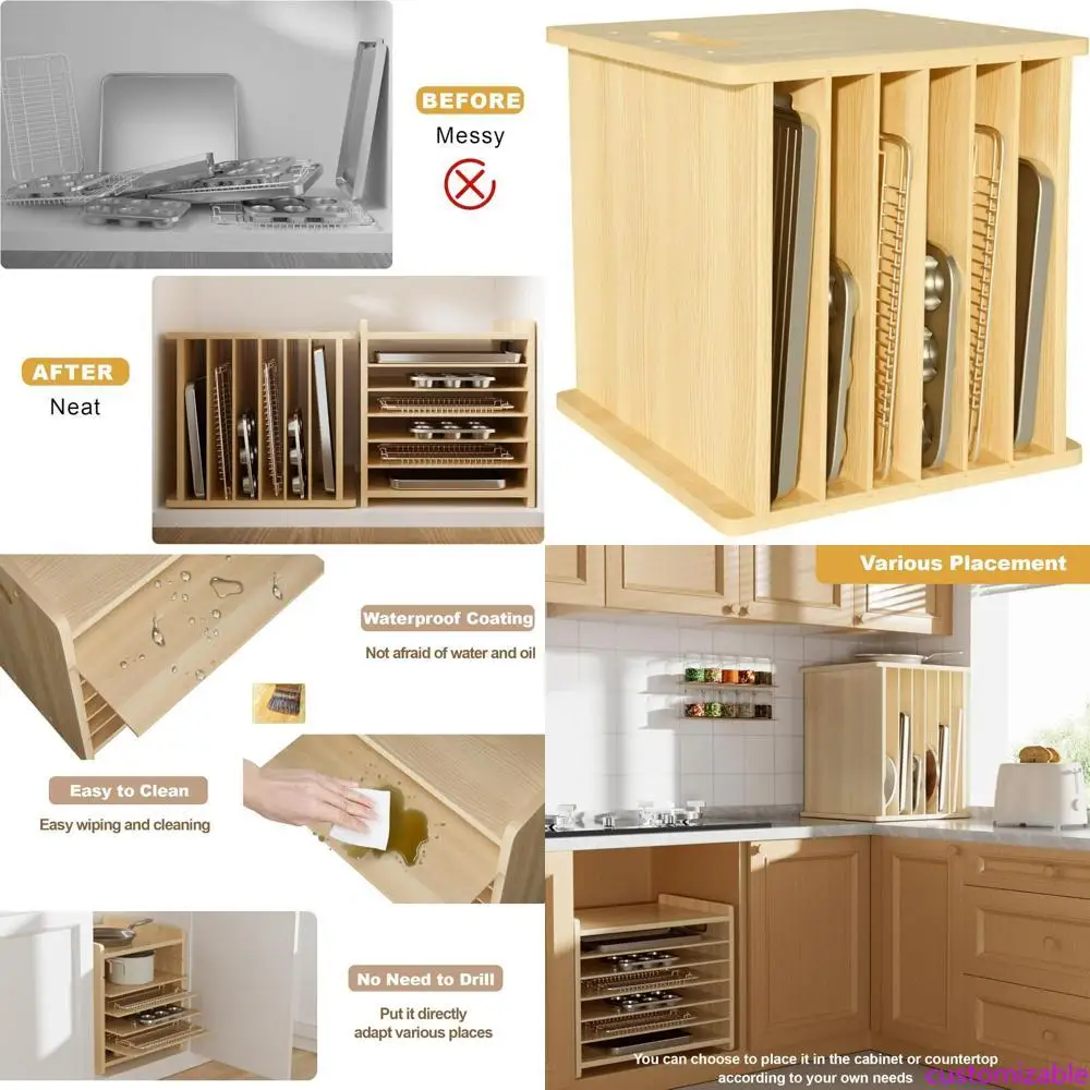 Wooden 7-Tier Cabinet Dividers - Kitchen Baking Pan Storage reseña y precio