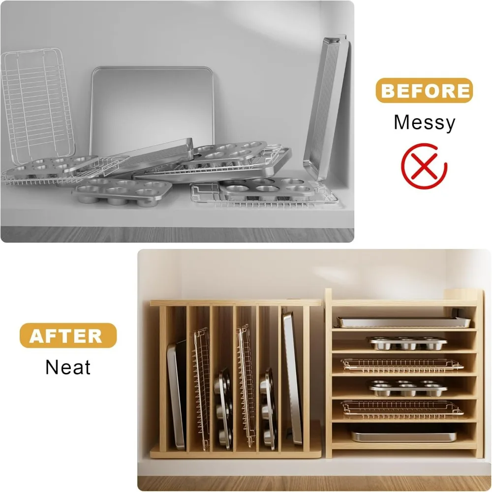 Wooden 7-Tier Cabinet Dividers - Kitchen Baking Pan Storage reseña y precio