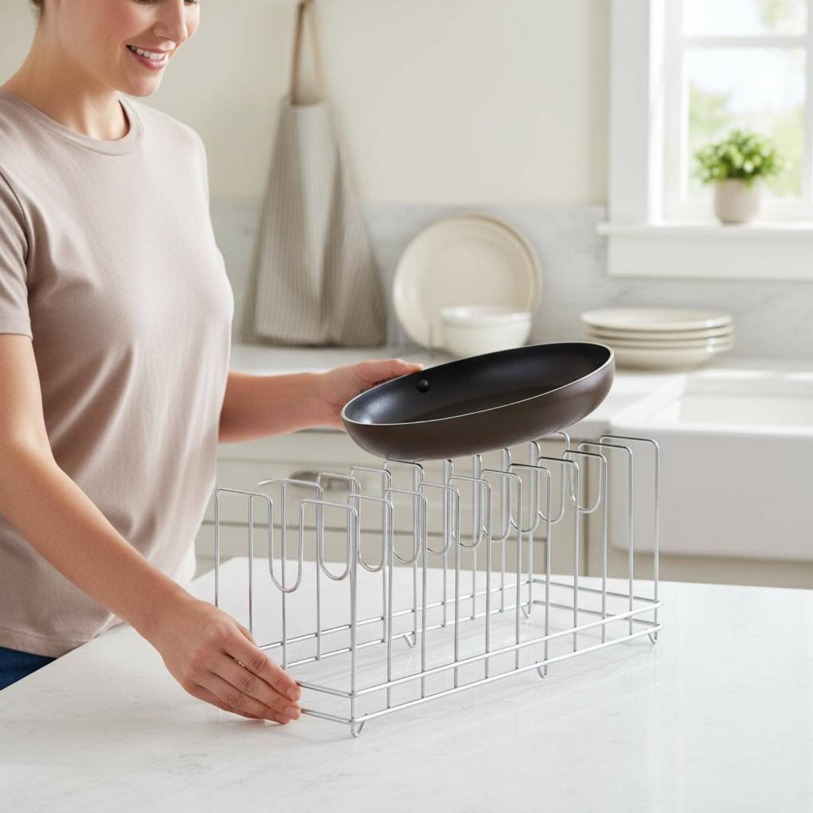 Pizza Pan Rack Space Saving Ba - Kitchen Baking Pan Storage reseña y precio